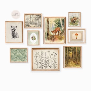 Plakaty ścienne do pokoju dziecięcego Cottagecore Animal: Las, Jeleń, Niedźwiedź, Lis, Leśna Przyroda (zestaw 9 sztuk)