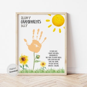 Poema de los abuelos con huellas de manos para el día de los abuelos, tarjeta imprimible con arte de huellas de bebés, niños pequeños, bricolaje, recuerdos, florecer y crecer