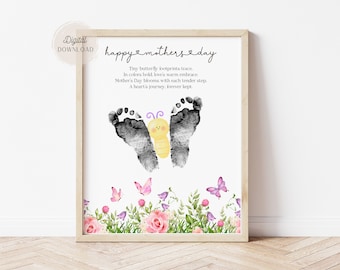 Footprint art for mother's day, Butterfly footprint with poem, footprint art for infants, Infant foot art, Newborn footprint, Template