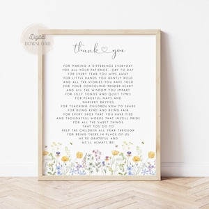 Carta de agradecimiento al maestro Gracias padres, Regalo de agradecimiento al maestro de guardería, Regalo de maestro de guardería, Regalo imprimible de agradecimiento por enseñanza