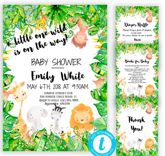 Jungle Baby Shower invitation Bundle template Boy Tropical | Etsy