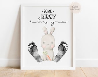 Easter Bunny Paw Prints, Bunny Rabbit Footprint, Some Bunny Loves You,  Bunny Footprint, Bunny Foot Print Craft, Easter Handprint Art