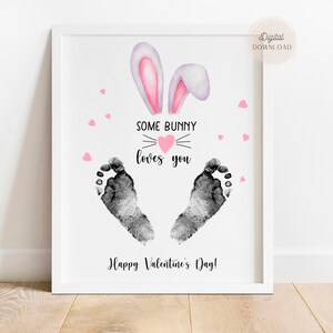 Alcuni coniglietti ti amano Impronta di San Valentino - Impronta di mano di animale - Biglietto di San Valentino - artigianato con impronta infantile - Arte impronta neonato
