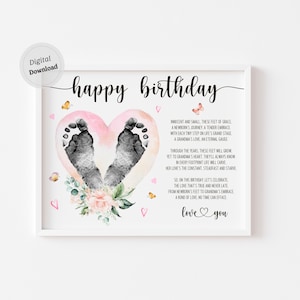 Poema de aniversário da avó Pegada ou impressão da mão arte artesanal / lembrança para impressão Cartão da avó do modelo de recém-nascido memória para impressão DIY