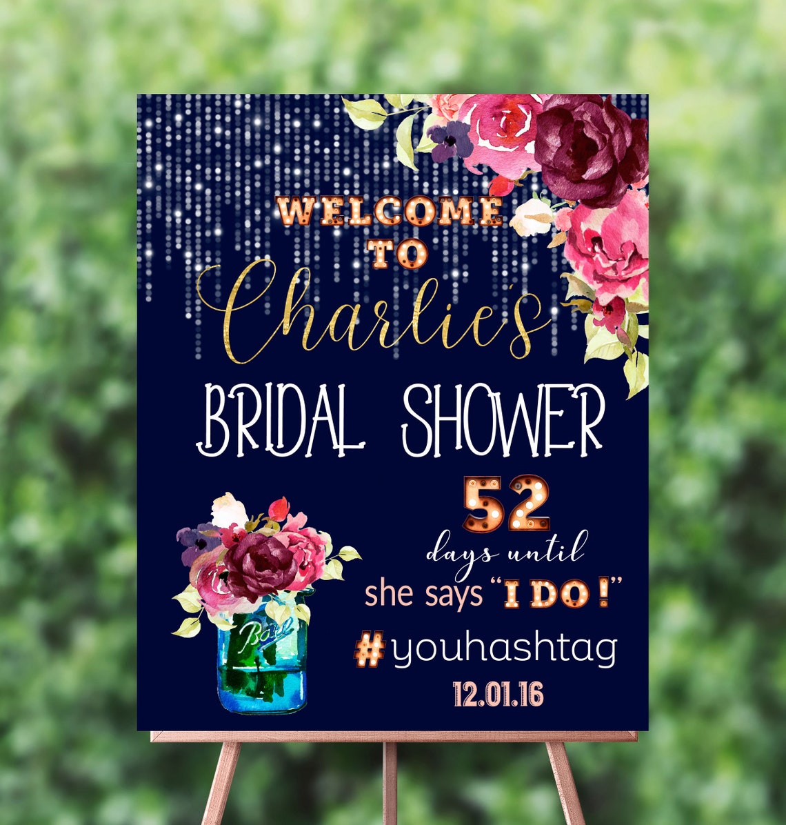 Navy Blue Bridal Shower Hashtag Sign Rustic Bridal Etsy