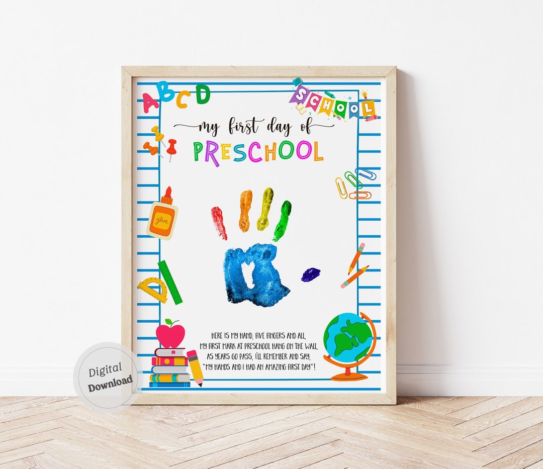 1st First Day of Preschool Handprint Printable Art First Day of School ...