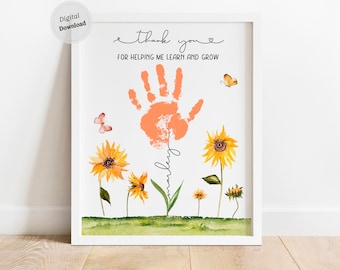 Personalized Thank You For Helping Me Learn And Grow Handprint art Sunflowers Mother Day with baby name stem handprint teacher appreciation