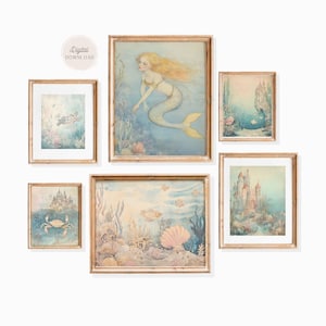 Vintage Mermaid Nursery Art Prints: Under the Sea Kingdom, Set of 6 (Digital Download)