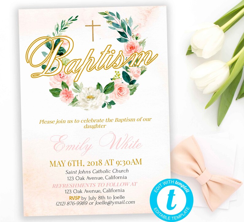 Edit yourself Girl Baptism Invite First Communion Invitation Christening Invite Baby Dedication Invite Confirmation Invite Instant Download