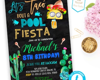 Fiesta Pool Party download Taco Bout a Pool Fiesta Birthday Invitation Pool Party Birthday Invite Splash Editable Cactus Fiesta Template