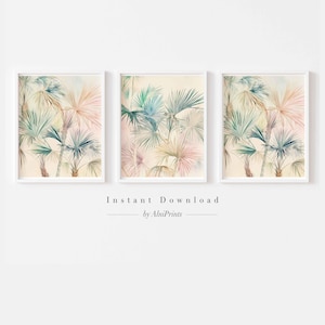 Palm Tree Print Set: Abstract Watercolor Coastal Art (Digital Download)