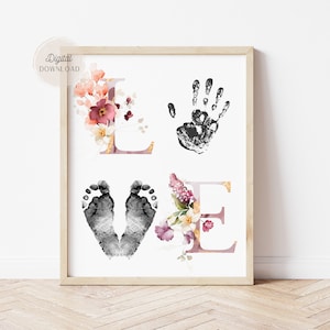 Liebeszeichen Handabdruck und Fußabdruck - Neugeborenen Fußabdruck Handwerk - Handabdruck Kunst - Druckbare Vorlage Andenken Geschenk - Kinderzimmer Wand Kunst Druck