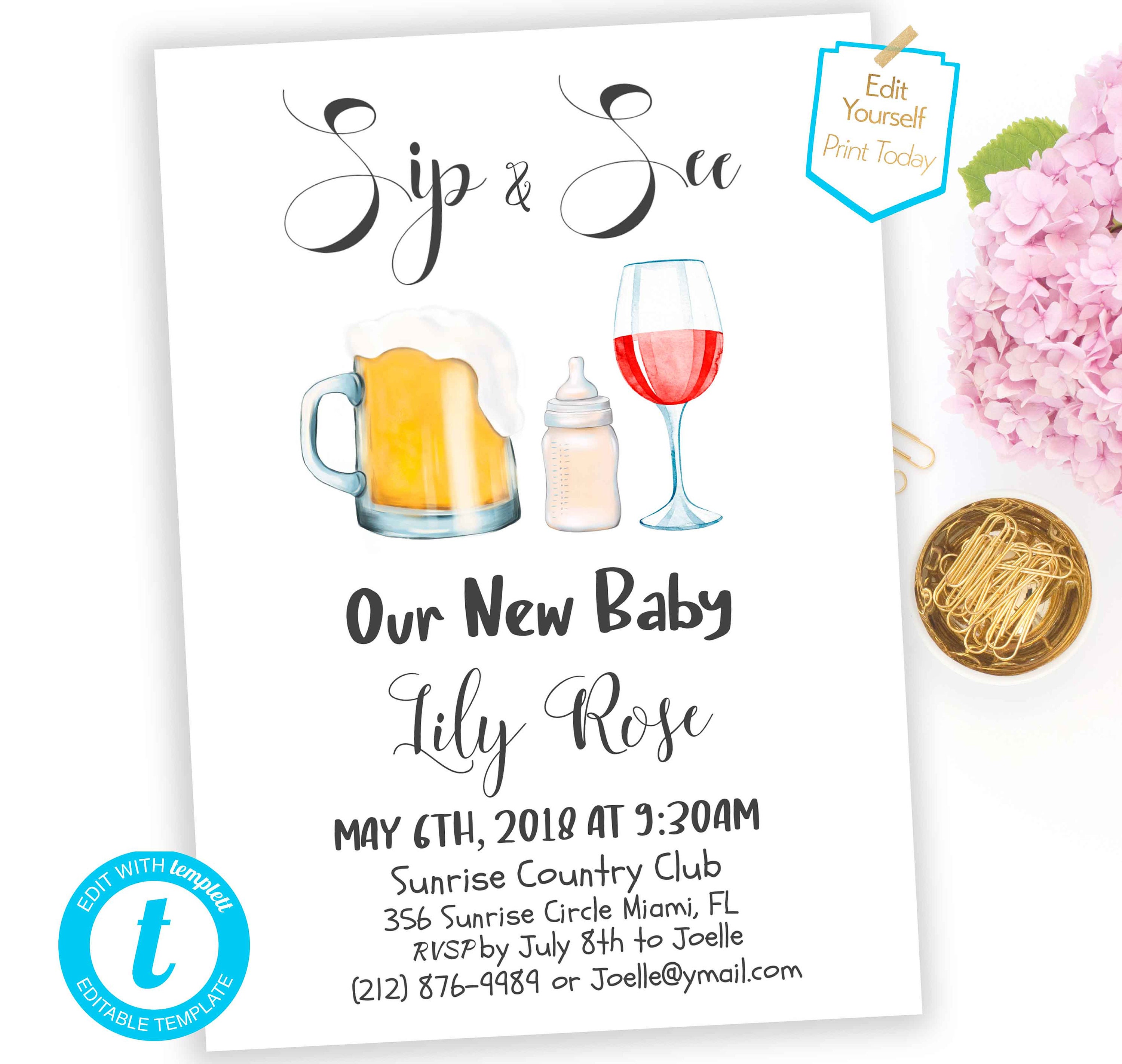 Sip and See Invitation Templete Meet and Greet Invitation Boy Etsy