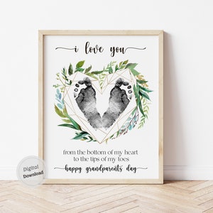 Ich liebe dich von Grund meines Herzens bis in die Spitzen meiner Zehen / Großeltern Tag Handwerk DIY / Fußabdruck Kunst druckbar / 1st Großeltern Tageskarte