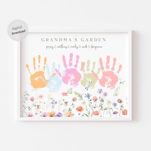 Grandma's Garden Handprint printable art Personalized Handprint template Mother Day art with kids names 4 four  5 five  6 six 7  hands