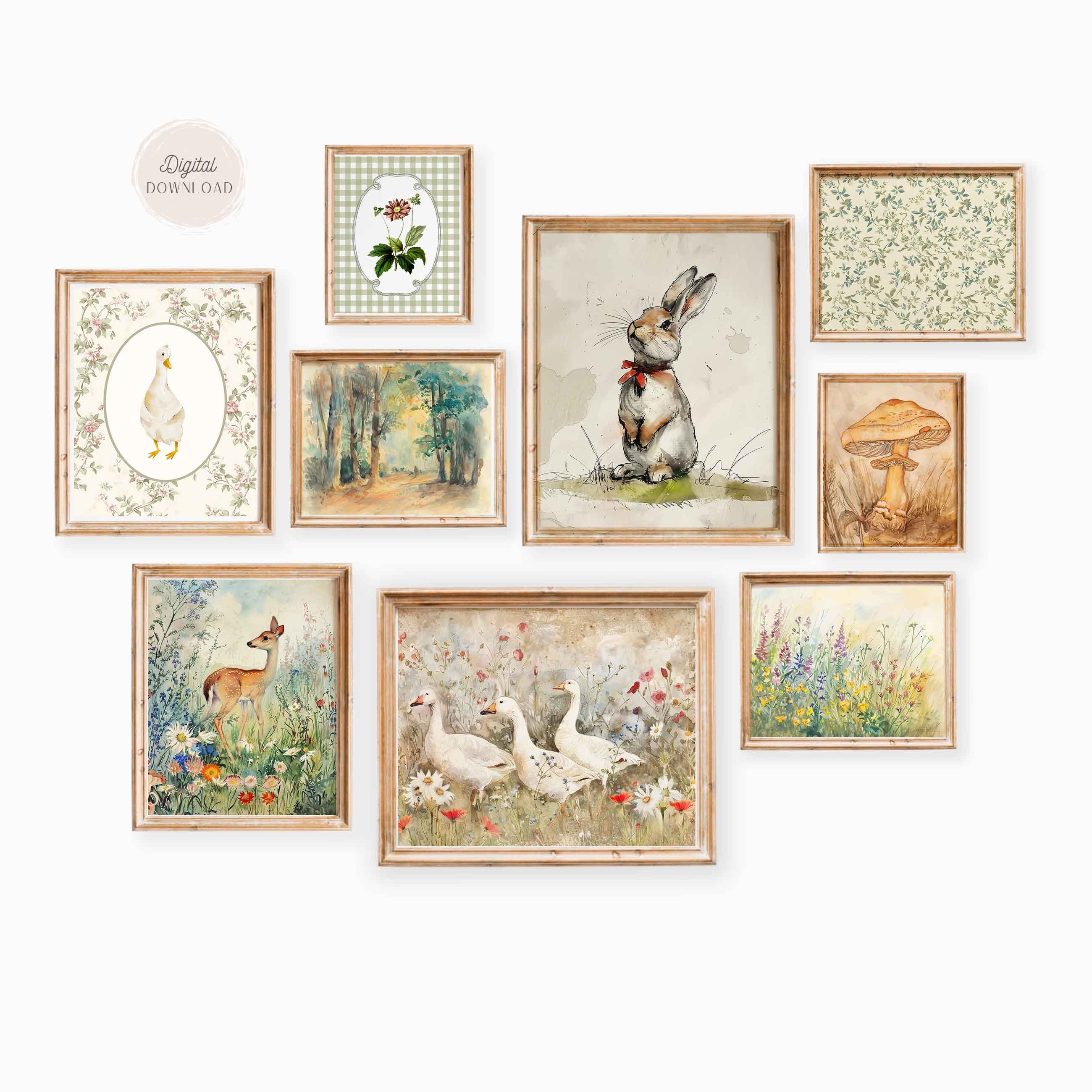 Vintage Nursery Gallery wall art, Cottagecore Nursery prints, Storybook Antique, Set of 9 printable, Antique French Decor, Baby Room