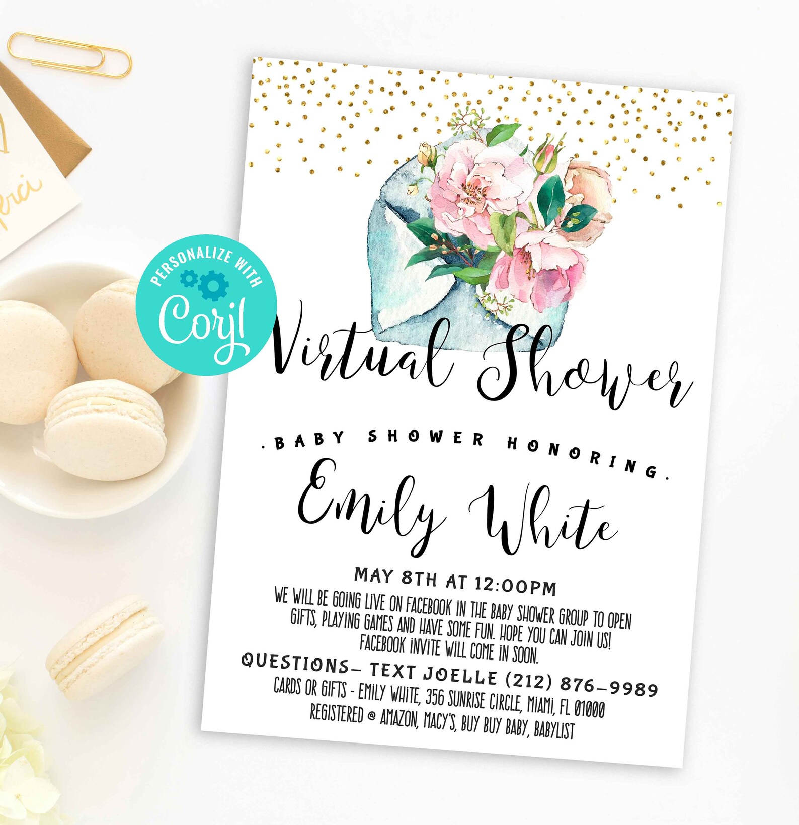 Girl Online Shower invite Zoom invitation Template Virtual Etsy