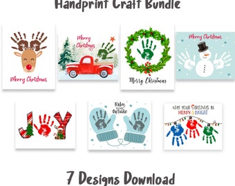 Winter Handprint Art Bundle Christmas Handprint set kit Craft download Memory Printable templet elementary  Xmas Infant Toddler Hands