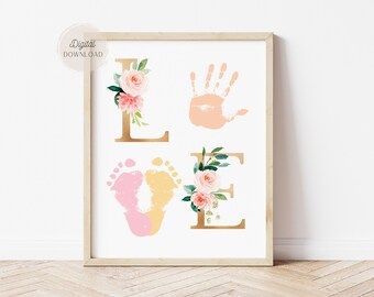 Footprint Art for Mother's Day, Handprint and footprint art, Mothers day crafts, Infant Footprint, Footprint craft, Love sign for Mom