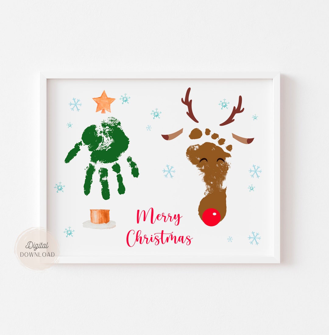 Tree and Reindeer Handprint and Footprint, Christmas Handprint Craft, Christmas Handprint Art