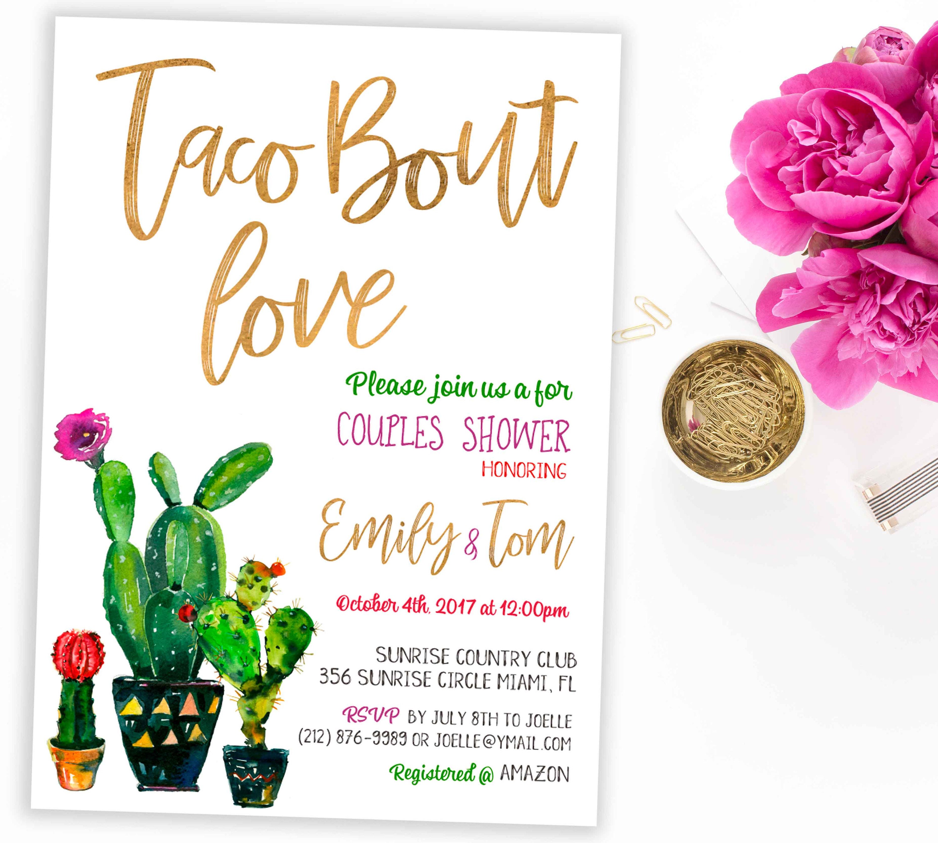 Taco Bout Love Couples Shower Invitation Editable Text with Corj #04 Cactus Fiesta Invite Instant Download