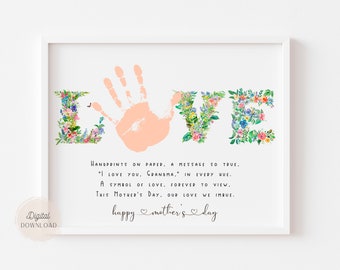 Mother's Day Handprint Poem for Grandma, Mothers day crafts, Mother's day hand made card, Handprint Gifts, Printable Template Print DIY