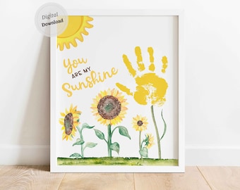 Sunflower sunshine handprint printable Footprint Art Daycare Activities DIY memory keepsake toddler Gift Craft DIY handprint flowers