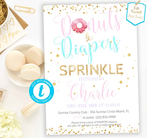 Donut And Diapers Sprinkle Baby Shower Invitation Glitter Etsy