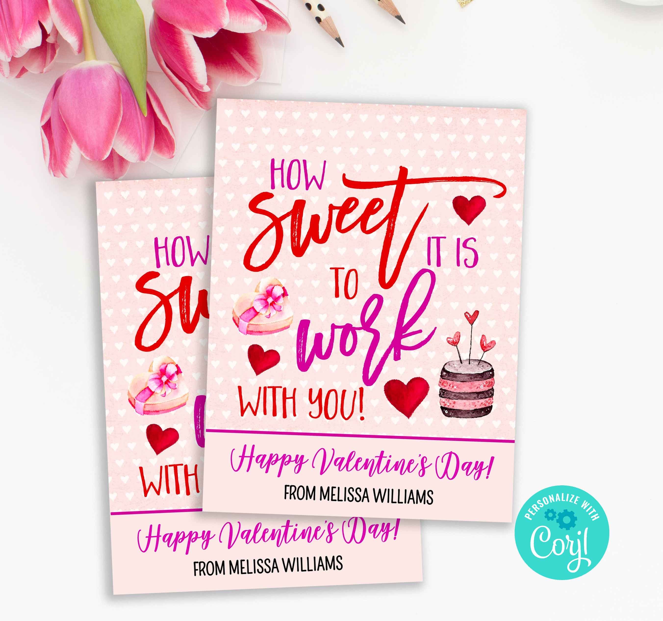 Valentines How Sweet It is to Work With You Gift Tag Editable Etsy