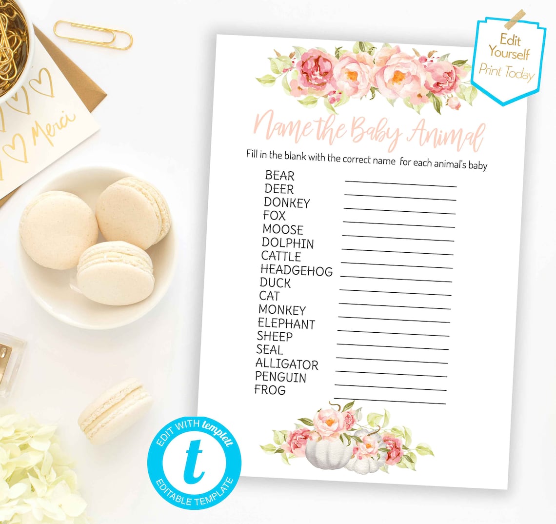 Template Name the Baby Animal Printable Editable Baby Shower | Etsy