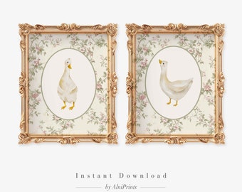 Goose Nursery wall art, Goose Gallery wall art, Baby girl nursery ideas, Set of 2, Vintage Nursery baby girl themes for room, toddler