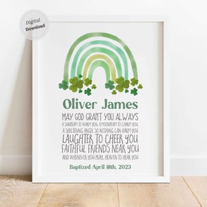 Personalized Irish Blessing Baptism Print: Shamrock Rainbow (Digital Download)
