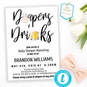 Kraft Huggies & Chuggies Rustic Diapers and drinks Baby Co-ed Shower Dad to be invite Beer Diaper baby Shower Invite Dad invite Template imagem 4