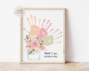 Thank You For Helping Us Grow, Handprint Appreciation, teacher Daycare Babysitter Pre-School, thank you teaching, Print  2 3 hands