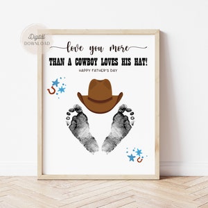 Artisanat d'empreintes de pas pour la fête des pères, empreinte de cowboy, art occidental d'empreinte de main de grand-père de papa, artisanat de fête des pères, art d'empreinte de pas de bébé, enfants de carte