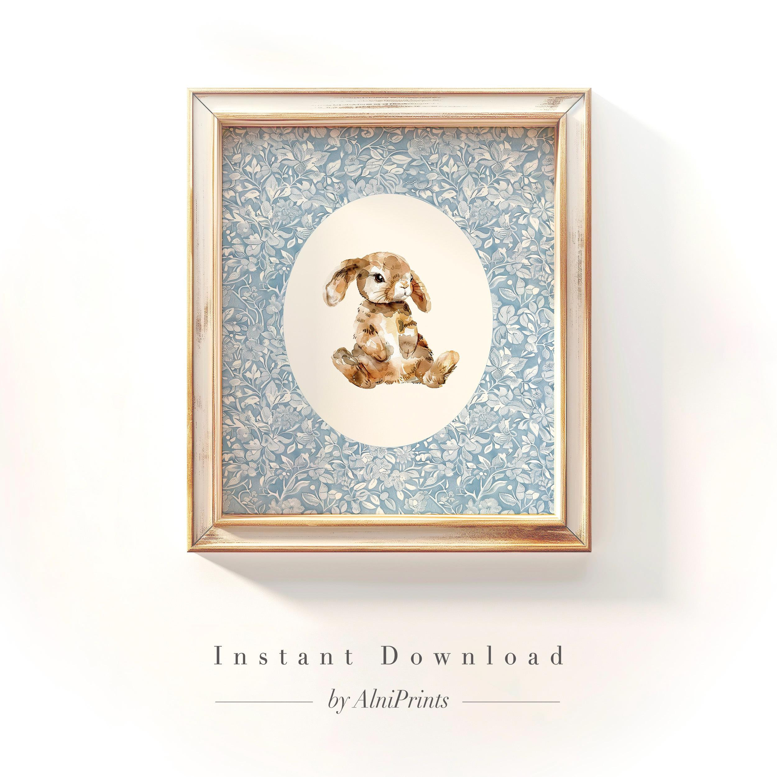 Vintage Rabbit Art Print: Neutral Nursery Wall Decor (Digital Download)