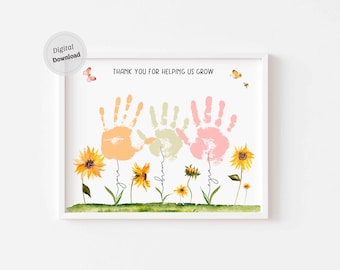 Personalized Thank You For Helping Me Learn And Grow Handprint art nanny Sunflowers Mother Day with baby name handprint teacher appreciation