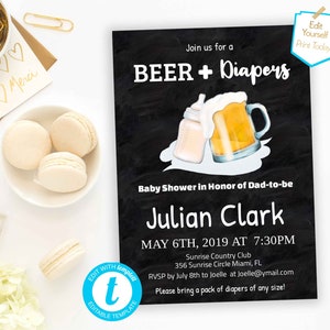 Poppin Bottles Minimalist Baby Shower Invitation Gender Reveal Co Ed Baby Shower Editable Modern invite Dads baby shower Couples baby shower image 9