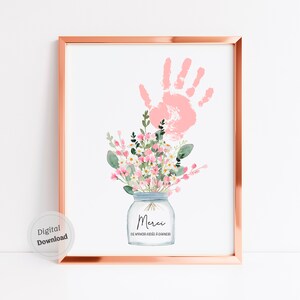 Merci de m'avoir aidé à grandir Empreinte de main fleurs art maman Nana grand-mère imprimable à partir d'enfants bouquet souvenir souvenir cadeau appréciation de l'enseignant