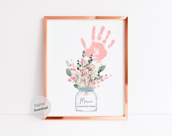 Merci de m'avoir aidé à grandir Handprint fiori arte mamma Nana nonna stampabile da bambini bouquet memoria ricordo regalo insegnante apprezzamento
