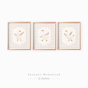 Goose Nursery Art Print Set: Vintage Gingham Wall Decor (Digital Download)