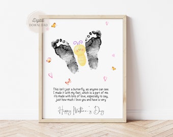 Footprint art for mother's day, Butterfly footprint art for infants, Infant foot art, Baby Feet Art, Newborn footprint, Butterfly with poem