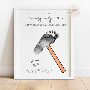 Impression artistique de l'empreinte de la main de grand-père, art de l'empreinte de la main de la fête des pères, travaux manuels de la fête des pères, empreinte de pied de marteau, souvenir Enfants tout-petits bébé