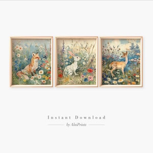 Woodland Nursery Art Prints: Vintage Animals, Set of 3 (Digital Download)