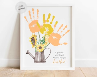 If Grandmas were Handprint Mother day craft fo grandma printable Footprint Art  memory keepsake toddler kids baby Gift Sunflowers