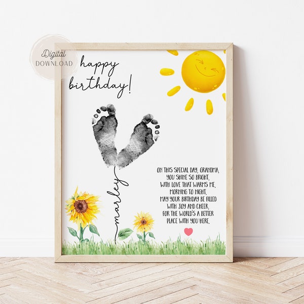 Personalized Grandmas Birthday poem Footprint or Handprint art with baby name / printable keepsake Grandma card from new baby