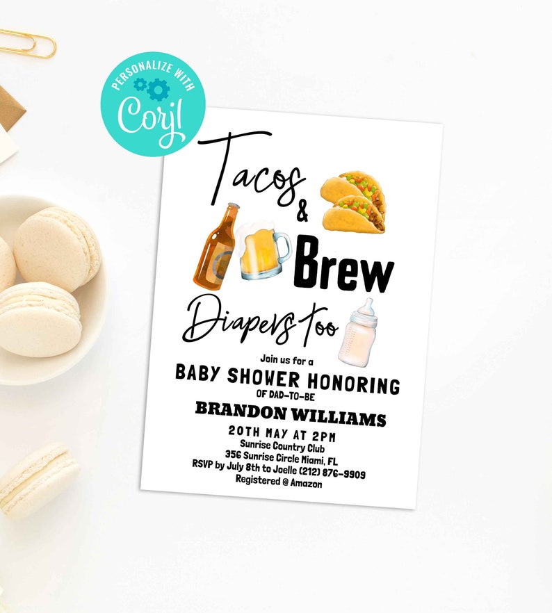 Tacos and Beer Diaper Baby Shower Invitation Dad Diaper Party Etsy