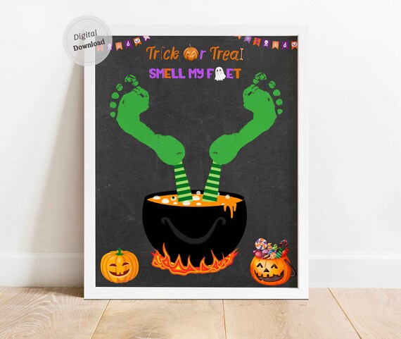 Baby's Erstes Halloween Fußabdruck-Schild - Holz Meilenstein 25,5cm Kürbis Deko