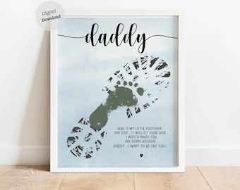 Daddy footprint poem art Footsteps daddy Boot Father's day craft template sign printable card Kids Baby Toddler Keepsake Foot Feet Art Craft
