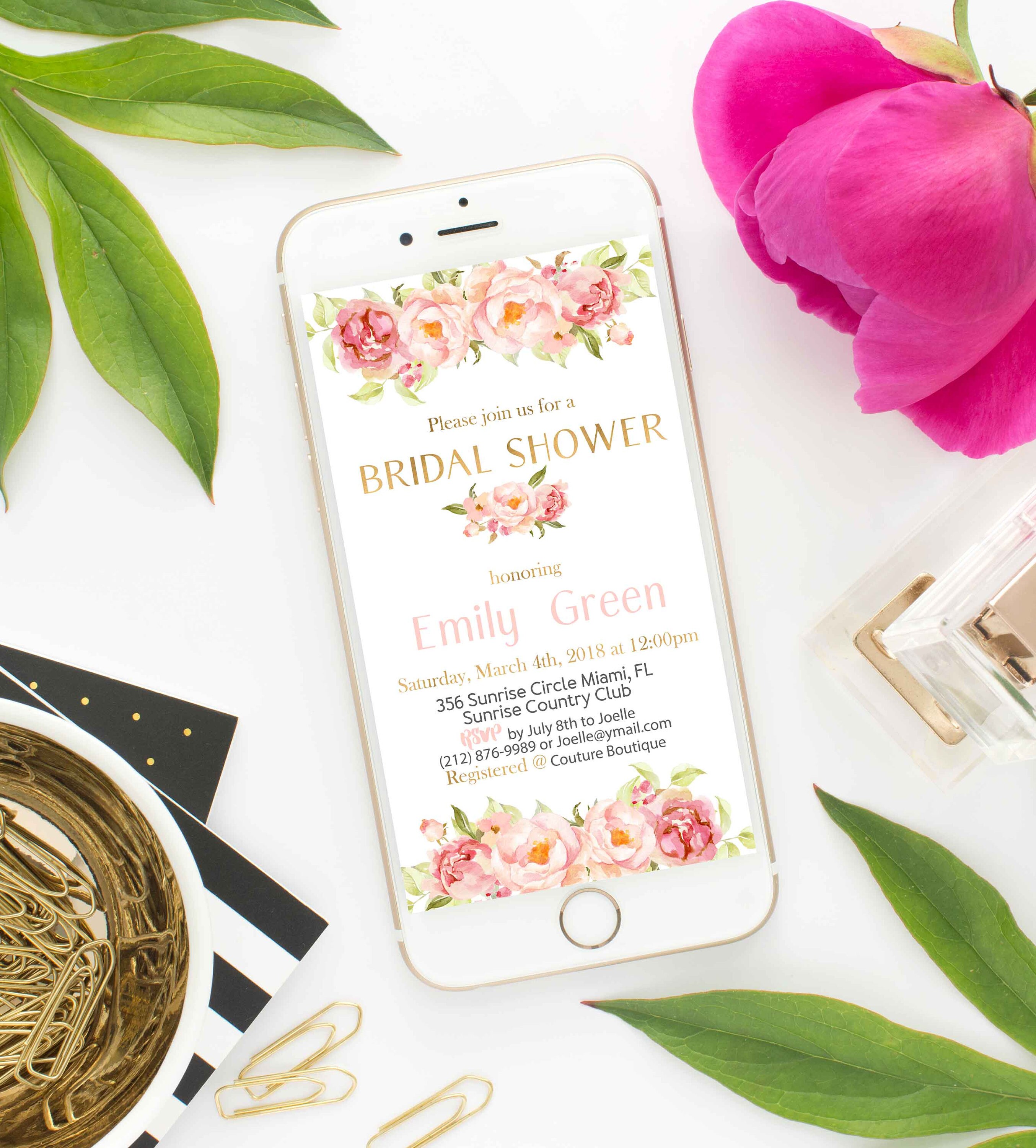 Electronic Bridal Shower Invitation Floral invitation Iphone Etsy